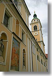 bell towers, buildings, churches, europe, ljubljana, slovenia, towns, vertical, photograph