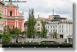 bridge, buildings, cities, europe, flowers, horizontal, ljubljana, slovenia, towns, photograph