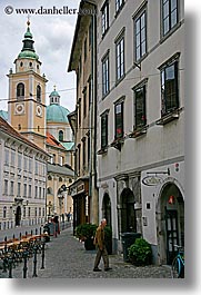 buildings, cities, clouds, europe, ljubljana, pedestrians, slovenia, streets, towns, vertical, walk, photograph