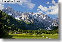 clouds, europe, floors, horizontal, logarska dolina, mountains, scenics, slovenia, snowcaps, valley, photograph