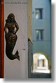 archways, arts, doors, europe, mermaid, ornaments, pirano, slovenia, vertical, photograph
