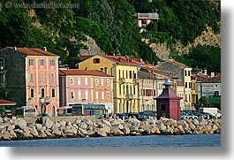 buildings, colorful, europe, horizontal, pirano, slovenia, water, photograph