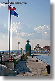 boats, clouds, europe, flags, harbor, pirano, sidewalks, slovenia, vertical, water, photograph