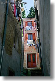 clothes, europe, hangings, laundry, pirano, slovenia, vertical, windows, photograph