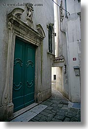 doors, europe, green, pirano, slovenia, vertical, photograph