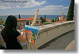 clouds, europe, horizontal, painters, people, pirano, slovenia, views, womens, photograph