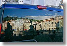 bell towers, cars, europe, horizontal, piazza, pirano, reflections, silhouettes, slovenia, slow exposure, windows, photograph
