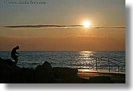 clouds, europe, horizontal, ocean, pirano, shoreline, silhouettes, slovenia, sunsets, water, photograph