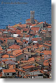 aerials, cities, cityscapes, europe, piran, pirano, slovenia, town view, vertical, water, photograph