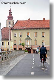 biking, bridge, europe, ptuj, slovenia, vertical, photograph
