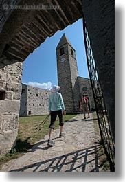 bell towers, churches, entering, europe, gates, scenics, slovenia, vertical, photograph