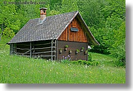 barn, europe, fields, horizontal, slovenia, triglavski narodni park, wildflowers, photograph