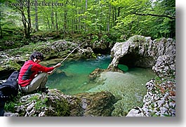 europe, fishing, forests, horizontal, lush, rivers, rushing, slovenia, triglavski narodni park, womens, photograph