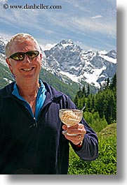 europe, groups, ice cream, men, mountains, richard, richard bell, slovenia, snowcaps, vertical, photograph