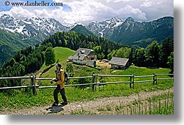 christie, europe, groups, hikers, hiking, horizontal, men, mountains, scenics, slovenia, snowcaps, stuart, photograph