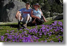 aiguestortes hike, couples, crocus, emotions, europe, flowers, happy, horizontal, lorelei, men, michael, nature, people, smiles, spain, womens, photograph