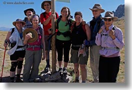 aiguestortes hike, emotions, europe, groups, happy, hikers, horizontal, people, smiles, spain, tourists, photograph