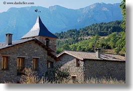 ansovell, belfry, churches, europe, horizontal, houses, mountains, nature, spain, photograph