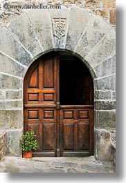 arches, doors, echo, europe, flowers, spain, vertical, woods, photograph