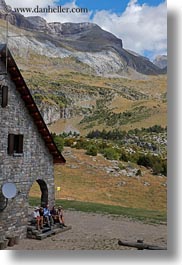 europe, groups, hikers, mt bisaurin, people, refugio, spain, vertical, photograph