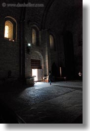 churches, dark, doors, europe, glow, iglesia monasterio de san pedro, lights, open, siresa, spain, vertical, photograph