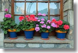 europe, flowers, horizontal, spain, torla, windows, photograph