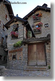 europe, flowers, spain, torla, vertical, windows, photograph