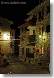 europe, flowers, glow, lamp posts, lights, long exposure, nite, spain, torla, vertical, windows, photograph