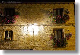 europe, flowers, glow, horizontal, lights, long exposure, nite, spain, torla, windows, photograph