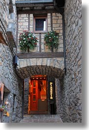 europe, narrow, pizzaria, spain, streets, torla, vertical, photograph