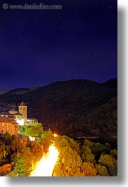 churches, europe, glow, lights, long exposure, nite, spain, stars, torla, towns, vertical, photograph