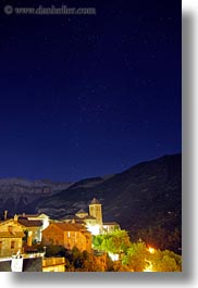 churches, europe, glow, lights, long exposure, nite, spain, stars, torla, towns, vertical, photograph