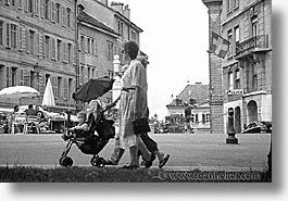 babies, black and white, europe, geneva, horizontal, stroll, switzerland, photograph