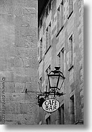 black and white, cafes, europe, geneva, signs, switzerland, vertical, photograph