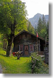 europe, gasterntal valley, houses, kandersteg, mountains, swiss, switzerland, vertical, photograph