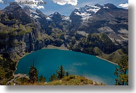 clouds, europe, horizontal, kandersteg, lake oeschinensee, lakes, mountains, nature, oeschinensee, sky, snowcaps, switzerland, photograph