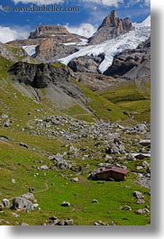 clouds, europe, grassy, kandersteg, lake oeschinensee, landscapes, mountains, nature, sky, snowcaps, switzerland, vertical, photograph