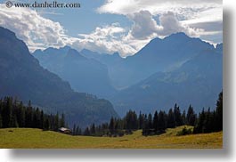 clouds, europe, grassy, horizontal, kandersteg, lake oeschinensee, landscapes, mountains, nature, sky, switzerland, photograph