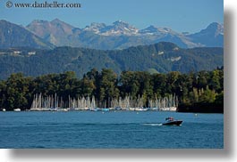 boats, europe, horizontal, lake lucerne, lucerne, mountains, nature, snowcaps, switzerland, photograph