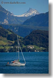 boats, europe, lake lucerne, lucerne, mountains, nature, snowcaps, switzerland, vertical, photograph