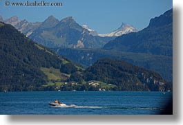 boats, europe, horizontal, lake lucerne, lucerne, mountains, nature, snowcaps, switzerland, photograph