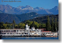 boats, europe, horizontal, lake lucerne, lucerne, mountains, nature, snowcaps, switzerland, photograph