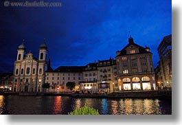 churches, europe, horizontal, lucerne, nite, rivers, switzerland, towns, photograph