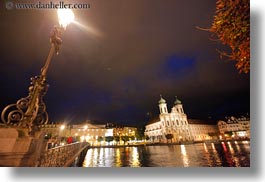 churches, europe, horizontal, lucerne, nite, rivers, slow exposure, switzerland, towns, photograph