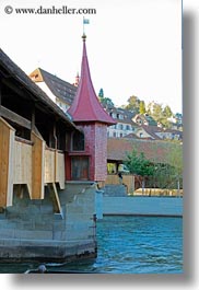 bridge, covered, covered bridge, europe, lucerne, spire, structures, switzerland, towns, vertical, photograph