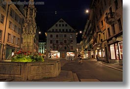 europe, fountains, horizontal, lucerne, nite, squares, switzerland, towns, photograph