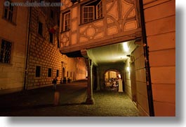 europe, horizontal, illuminated, lucerne, nite, slow exposure, switzerland, towns, walkway, photograph