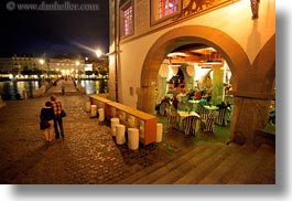 couples, europe, horizontal, lucerne, nite, people, restaurants, rivers, switzerland, towns, photograph