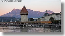 bridge, covered bridge, europe, horizontal, lucerne, rivers, structures, switzerland, towers, towns, photograph