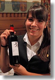 emotions, europe, happy, lucerne, people, smiles, switzerland, vertical, waitress, wilden mann hotel, wines, womens, photograph